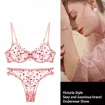 YUQI Chic Heart Lace Push-Up Bra Set | Small Bust Enhancer | Anti-Sagging Mesh Underwear | Women's French Style Lingerie Kit