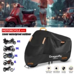 Thickened Motorcycle Tarpaulin Cover Waterproof UV Protective Outdoor Bike Cover with 4 Reflective Strips for Scooters and Bikes
