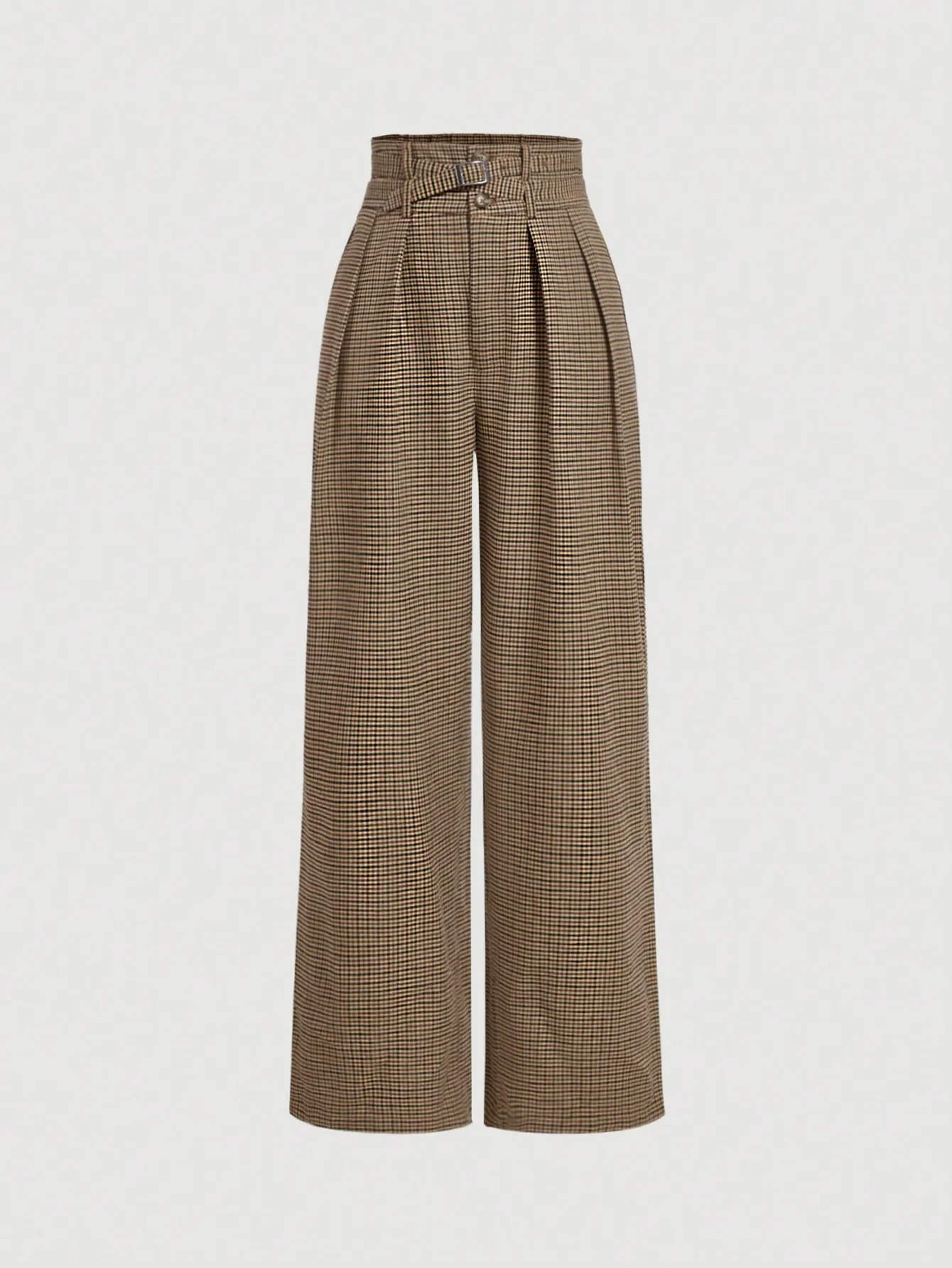 kf-Sd49f47999d09407a8c91cc96a50c26d5i Women's plaid wide-leg trousers, retro high-waisted casual trousers, cargo style trousers with belt - Image 1