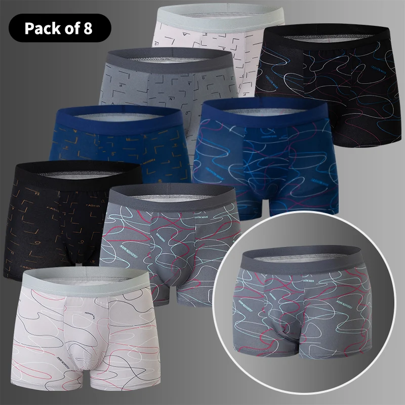 kf-Sd5f589c660534b988eabd6867fae4aafb 8 Pack European and American Size MEN'S FASHION Printed Underwear Comfortable and Breathable 45-120kg Fat Men Can Wear Shorts. - Image 1