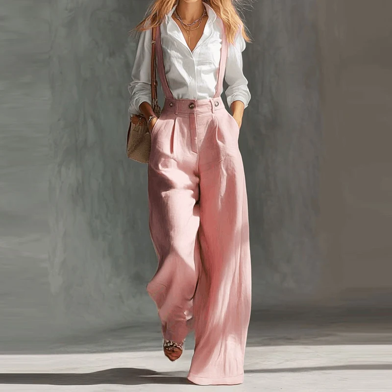 kf-Sd63292c9c81f4f9886912f16dd73cd46H Women Fashion Wide Leg Pocket Loose Playsuit Elegant Off Shoulder High Waisted Jumpsuit Sexy Sleeveless Solid Color Long Romper - Image 1