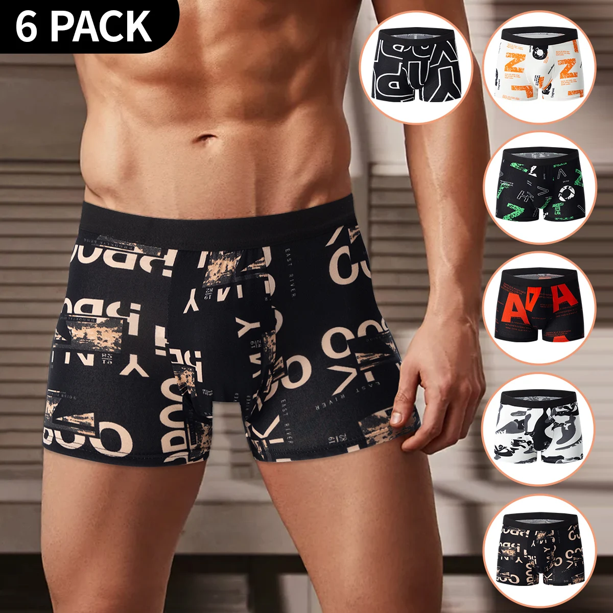 kf-Sd72c5c03d32841948d6213eb098150feT 4/5/6/10 Piece Pack Men's Fashion Printed Pants with Various Combinations Plus Size Sports Comfortable Adolescent Boxer Pants - Image 1