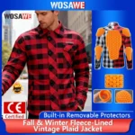 WOSAWE Men Motorcycle Jacket New Upgraded Winter Warm Checkered Shirt CE Protective Retro Motorbike Motorcyclist Clothing