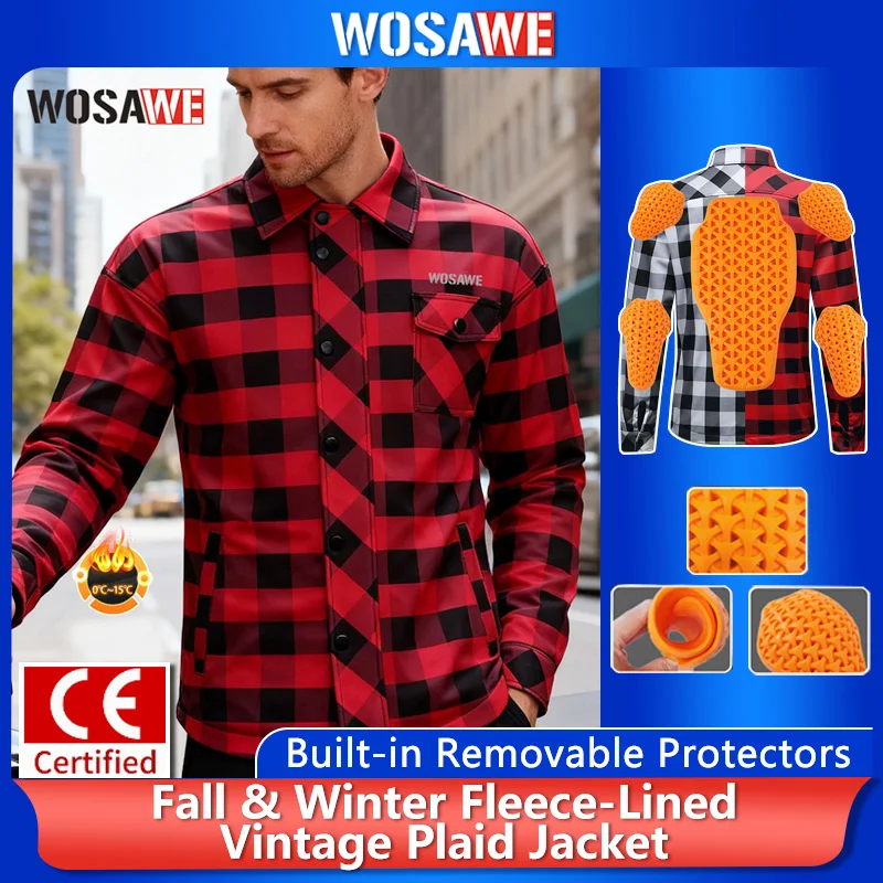kf-Sd96c968eee3a4894832a033f8484357fX WOSAWE Men Motorcycle Jacket New Upgraded Winter Warm Checkered Shirt CE Protective Retro Motorbike Motorcyclist Clothing - Image 1
