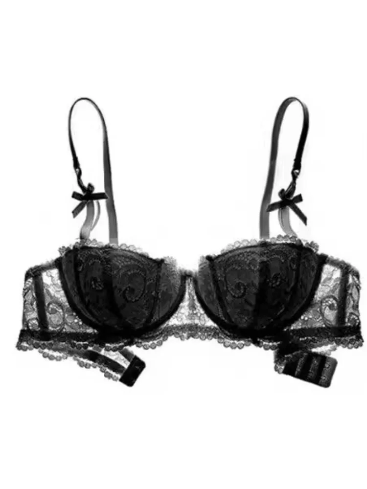 kf-Sda46a2810c7649408a46c8cd9f7ee8550 Sexy Lace Half Cup Bra Set No Underwire Wireless Push Up Small Breast Enhancer Adjustable Comfort Lingerie Set for Women S-XLABC - Image 1