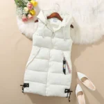 Women's Thick Warm Down Cotton-Padded Waistcoat, Sleeveless Vest, Long Hooded Vest, Korean Loose Jacket, Outwear, Autumn, Winter