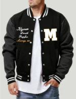 Artistic Letters And M Print Baseball Jersey Male Fashion Button Top Vintage Loose Jacket Unisex Fleece Soft All-Match Clothing