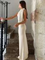 Hugcitar Fashion Solid O Neck Sleeveless Patchwork Sexy Bodycon Maxi Prom Dress Summer Women Clothes Party Festival Club Y2K - Image 2