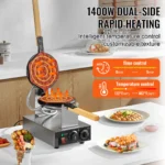 SucceBuy Commercial Egg Bubble Waffle Maker 1400W Non-Stick Stainless Steel Bubble Puff w/180° Rotatable 2 Pans & Wooden Handles - Image 3