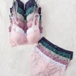 Daily Lace Trim Women's Underwear Set Double Strap Push up Bra with Underwire Comfortable Sexy Mesh Lace Panties for Women