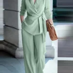 ZANZEA Classy Office Lady Blazer Suits Elegant Women Tied Waist Top and Pant 2pcs Outfit 2025 Trend Streetwear Commute Pant Sets