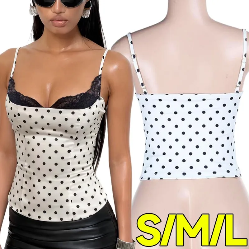 kf-Sdfd60145849948a9bbf0f5808d01fc26M Womens Summer Sexy Vest Top Polka Dot Lace Straps Backless Tank Top Streetwear Y2K Harajuku Style Underwear Outdoor Daily Wear - Image 1