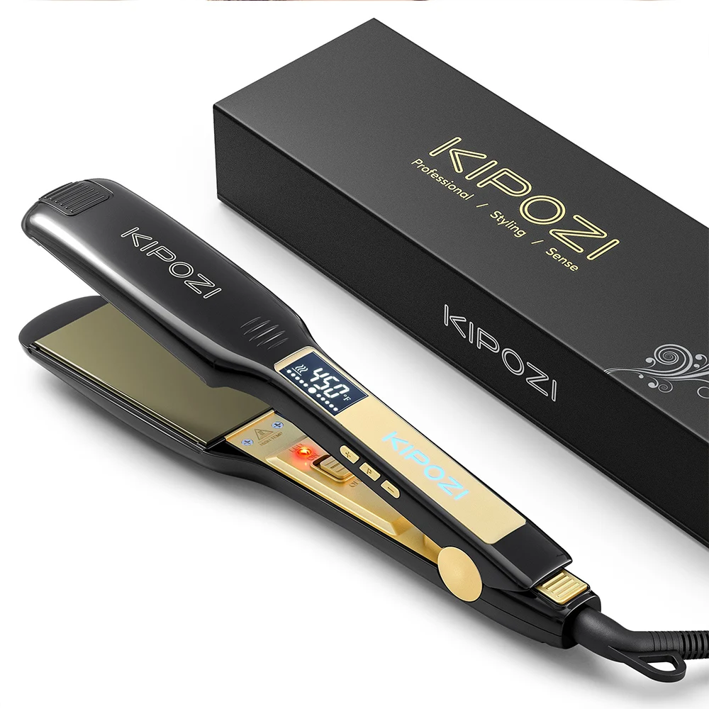 kf-Se0948b55586d4e57aae5827e983e02438 KIPOZI Professional Titanium Flat Iron Hair Straightener with Digital LCD Display Dual Voltage Instant Heating Curling Iron - Image 1
