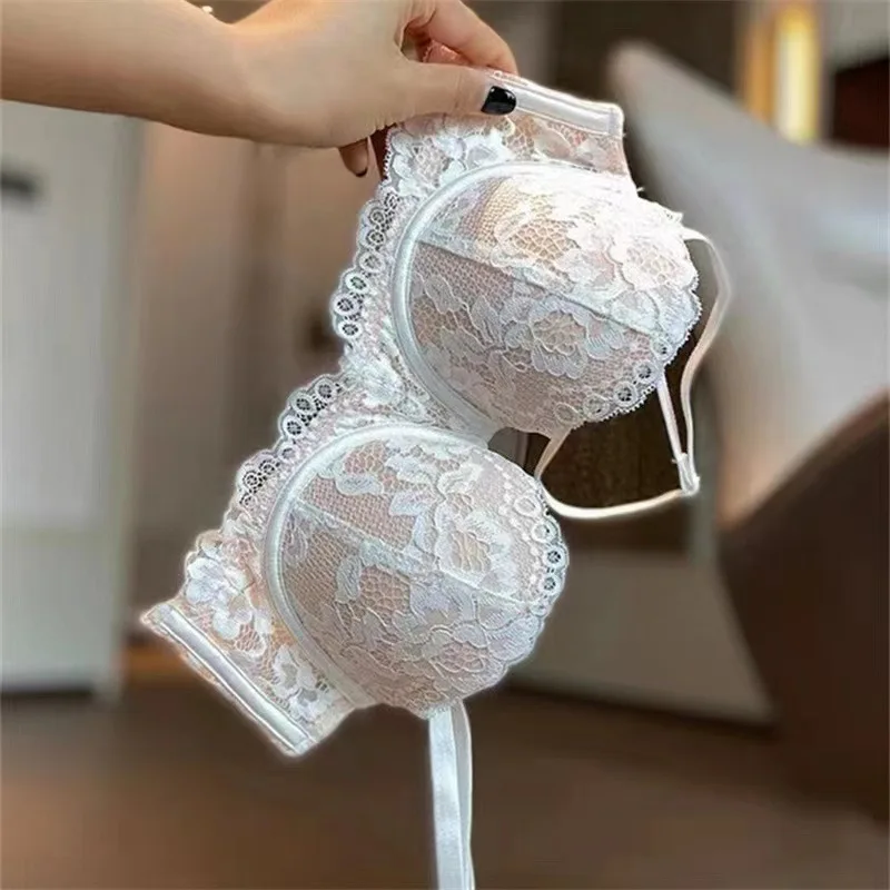 kf-Se5dd249279e042769ce15b58f352e77eh Women's Bra Briefs Set Sexy Lace Brassiere Fashion Push Up Bra Girl Soft Steel Ring Small Underwear Female Sexy Lingerie Suit - Image 1