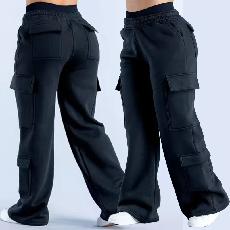 kf-Seb586608fafd4c65a9b8843a68db49a3v Women Fashion Low Waist Belted Straight Leg Wide Leg Trousers Solid Color Casual Joggers Multiple Pockets American Work Pants - Image 1