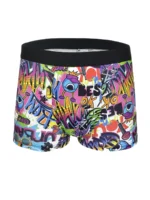 Men's 4-Pack Polyester Boxer Briefs - Graffiti Art Print, Black Waistband Underwear Set - Image 2