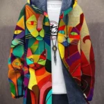 Men Jackets Coats Cute Cats Kitty Printed Zipper Cardigans Cozy Art Graphics Plush Thick Winter Warm Casual Streetwear Clothing