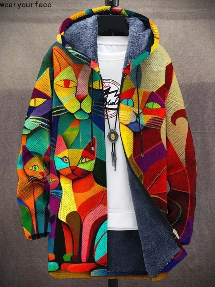 kf-Sf010cfcb96f44a29af7294ddd266ef273 Men Jackets Coats Cute Cats Kitty Printed Zipper Cardigans Cozy Art Graphics Plush Thick Winter Warm Casual Streetwear Clothing - Image 1