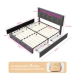 Anajqaqia 140×200/160×200 cm Upholstered Double Bed, Bed Frame with LED Light Strip and 4 Storage Drawers, Linen Fabric, Grey - Image 6