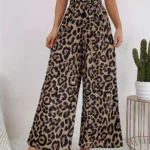 2025 summer temperament leopard print casual pants with women's print, elastic waistband, sagging feeling, wide leg pants