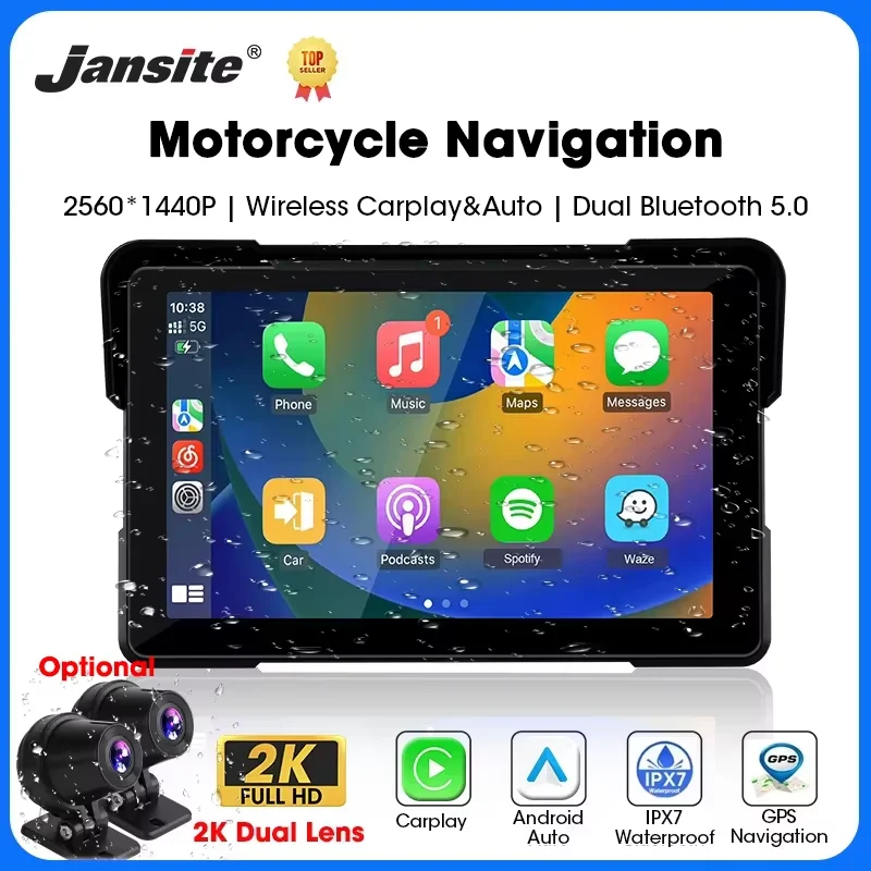 kf-Sf6d4a164f4314214a382552b3af776a07 Jansite 5/7 inch Carplay Motorcycle DVR Navigation GPS Wireless CarPlay Android Auto IPX7 Display Screen Portable Moto Monitor - Image 1