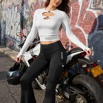 WOSAWE Women Motorcycle Jacket and Flared Pants Full Body Soft Gear Suit Stretchy Motocross Apparel Yoga Gym Sexy Fit Clothes - Image 3