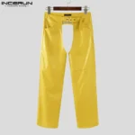 INCERUN Men Pants Solid Color Hollow Out Sexy Joggers Personality Trousers Men Streetwear 2025 Fashion Party Casual Long Pants