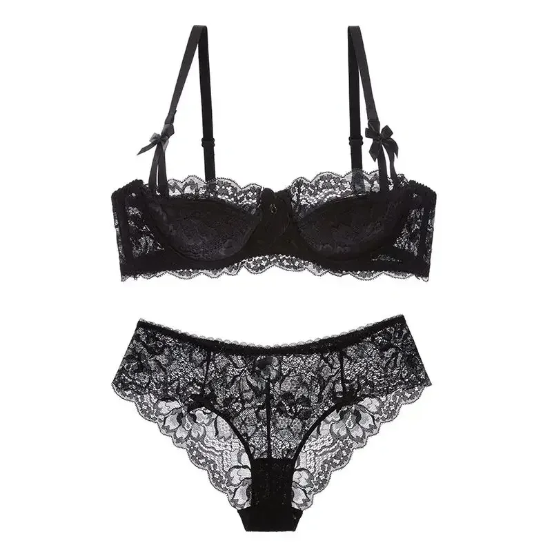 kf-Sf93eab1159df4407ac2d8f7bb4ebcf00d MOYISU Rabbit Ear AB Cup Pure Desire Girl Bra Set | Pull-up Bra with Bow | Breathable French lace Bra | Anti-slip Cup Date Night - Image 1