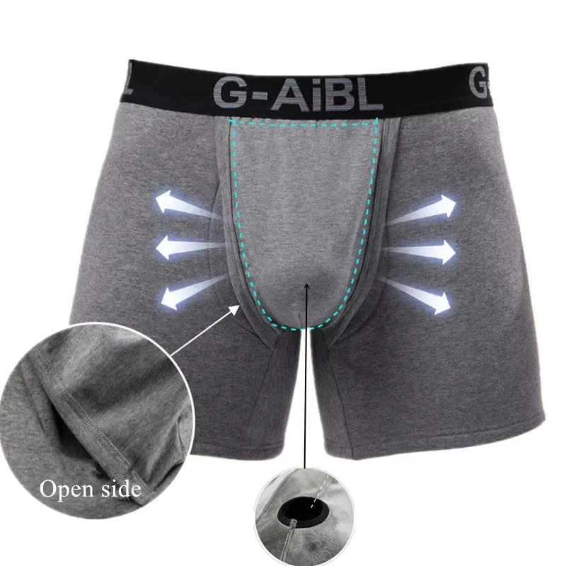 kf-Sfa2d291146bd40cebaa3f1c756821051S Men's Boxer Shorts Cotton Velvet Underwear Man Breathable JJ Hole Bullet Separation Pouch Underpants Male Winter Warm Panties - Image 1