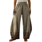 High Waist Loose Long Wide Leg Women's Pants & Trousers 2025 Spring Casual Vintage Ethnic Style With Pocket Pants