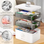 Medicine Storage Box,Portable 3 Layer Medicine Box First Aid Box With Lid & Handle, Multi-grid Medication Storage Box - Image 3
