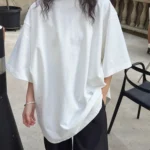 HanOrange 2025 Spring Simple Basic Solid Drop Shoulder T-shirt Casual 100% Cotton Tees Top White/Black/Light Blue/Red