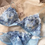 Women Sexy Triangle Cup Lingerie French Ultra Thin Lace Flowers Embroidery Bra Set Young Girl Padded Brassiere and Panties Sets - Image 3