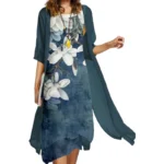 2025 new! Eu-us Summer Women's casual elegance 2 printed crew-neck loose dress sweater coat set - Image 4
