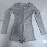 Women's Short Jumpsuits Slim Fit Stretch One Piece Yoga Playsuits Romper Sexy Fitness Grey Basic Low-cut Zipper Sportwears - Image 4