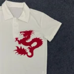 Y2K Summer High Street American Sports Casual Vintage Top Creative Dragon Printed Polo Neck Short Sleeve Commuter Button T-shirt - Image 5