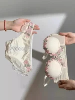 YUQI Japanese Kawaii Bralette Set for Small Bust, Summer Wireless Lingerie Ultra-Thin Pure & Sensual Snug Fit Bra No Steel Rings - Image 2