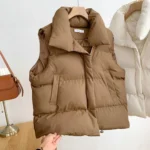 Zipper Down Cotton Vest Women Autumn Winter Short Loose Casual Waistcoat Women Clothing Sleeveless Jacket Top Solid Vintage Vest - Image 4