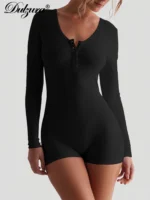 Dulzura Skinny Long Sleeve Playsuits Solid Bodycon Jumpsuits Rompers Evening Party Club Holiday Workout Sport Women Clothes Y2K - Image 5