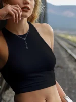 White Knitted Round Neck Women T-Shirt Sexy Sleeveless Camisole Crop Top Woman Tight Stretch Tank Top Ladies Tee Top Streetwear - Image 2
