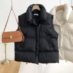 Zipper Down Cotton Vest Women Autumn Winter Short Loose Casual Waistcoat Women Clothing Sleeveless Jacket Top Solid Vintage Vest - Image 3
