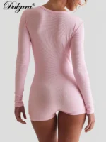Dulzura Skinny Long Sleeve Playsuits Solid Bodycon Jumpsuits Rompers Evening Party Club Holiday Workout Sport Women Clothes Y2K - Image 3