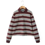 2025 Summer Ladies Polo Shirts Woman Long Sleeve Crop Top Striped Vintage Clothes Polo Shirts Mujer Streetwear Casual Tops Brown - Image 5