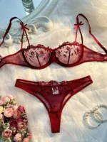 New Pink Transparent Bra Women Lingerie Set Ladies Embroidery Floral Bras Underwear Sets - Image 6