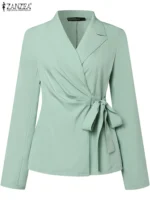 ZANZEA Classy Office Lady Blazer Suits Elegant Women Tied Waist Top and Pant 2pcs Outfit 2025 Trend Streetwear Commute Pant Sets - Image 4