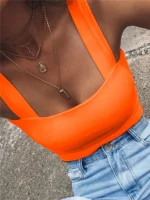 Square Neck Sleeveless Summer Crop Top White Women Black Casual Basic T Shirt Off Shoulder Cami Sexy Backless Tank Top - Image 3
