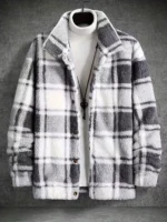 Trendy Mens Plaid Fleece Jackets Vintage Buttoned Lapel Furry Cozy Flannel Jacket Coat For Men Fall Winter New Casual Outerwear - Image 5