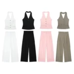 MUJER Pants Sets For Women 2 Pieces Off Shoulder Sleeveless Vest Woman Outfit Fashion Wide Leg Pants Elegant Casual Women's Set - Image 6