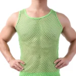 Fishnet Men Sexy Mesh Tank Tops Transparent Sleep Tops Male Underwear Pure Color Vest Sleeveless Tops Underwear Male Undershirt - Image 4