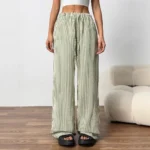 2025 Autumn New Cross border Women's Fashion Loose Striped Drawstring Elastic Waist and Floor Pants from Europe and America - Image 3